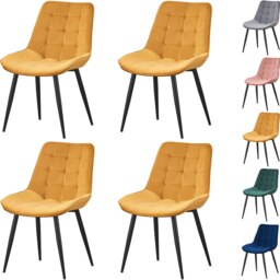 Set of 4 Velvet Dining chair lounge chair Pink, Green , Grey and Yellow with metal legs R1 Yellow One Size