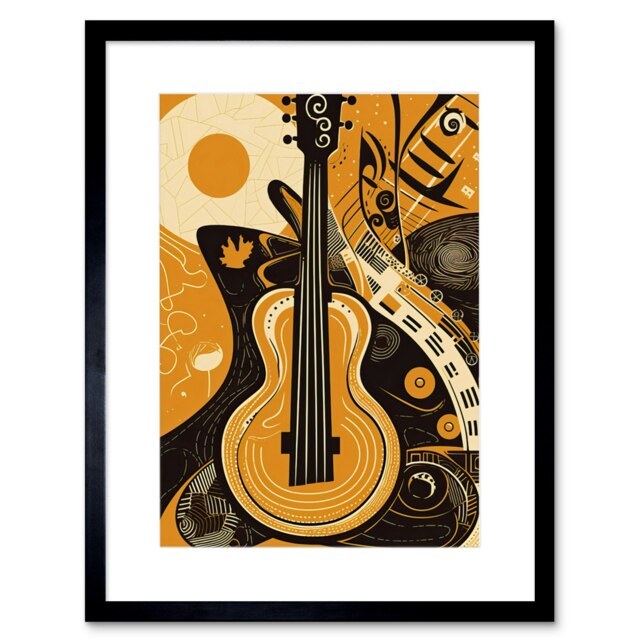 "Abstract Guitar Music Graphic 9x7"" Black Framed Wall Art Print"