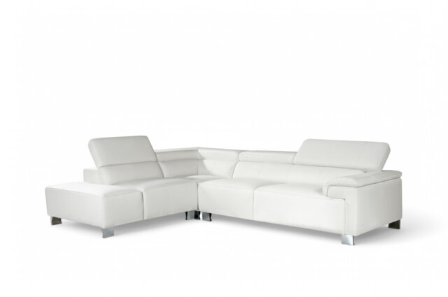 Genuine Leather White Left Hand Facing Corner Sofa LIVORNO