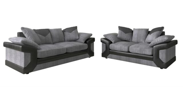 DINO 3+2 SEATER GREY BLACK FAUX LEATHER SOFA SET SUITE