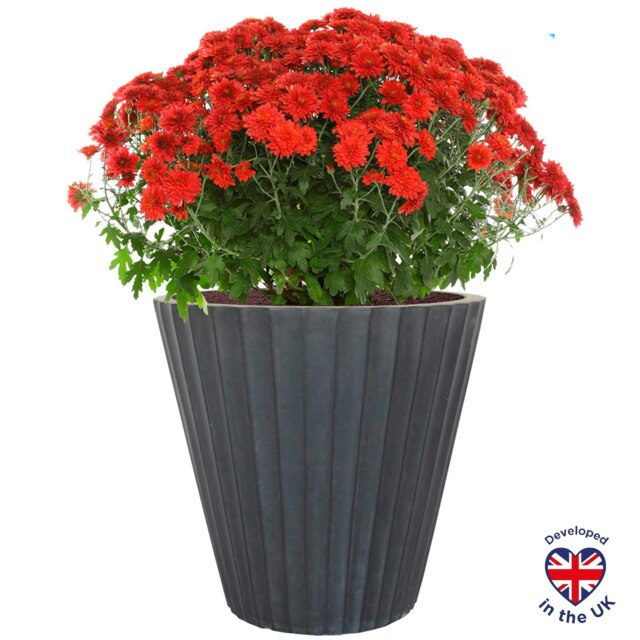 Vintage Black Ribbed Round Vase Outdoor Garden Planter D30.5 H30 cm, 21.9 ltrs Cap.