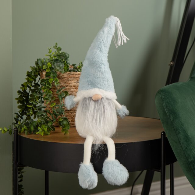 48cm Pastel Blue Plush Sitting Christmas Gonk with Dangly Legs Decoration