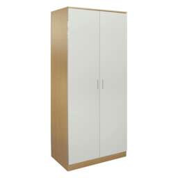 Modern 2-Door Wardrobe, High Gloss Finish In Oak and Cream Cream Oak