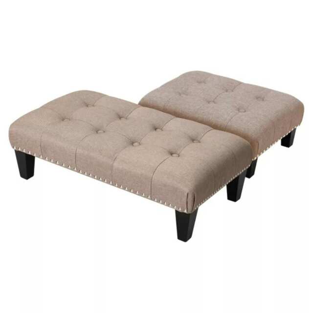 Fabric Ottoman Footrest Stool Chair Beige Brown