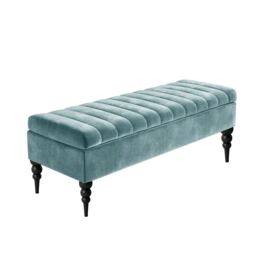 120cm Sierra Striped Naples Upholstered Ottoman Storage Bench with Black Turned Wooden Legs - Grey Shoes Storage Bench
