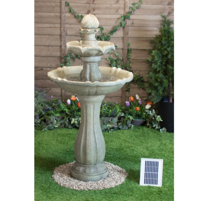 Solar Powered Antique Imperial Round-Tiered Water Feature Fountain with LED Lights 112cm