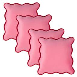 OHS 4 x Matte Velvet Scallop Edge Cushion Covers, 45x45cm - Pink/Red Multi Pink and Red 45x45cm 4