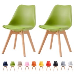 MCC Direct Set of 2 Plastic Dining Chairs with Solid Wooden Legs Kitchen Chairs Eva