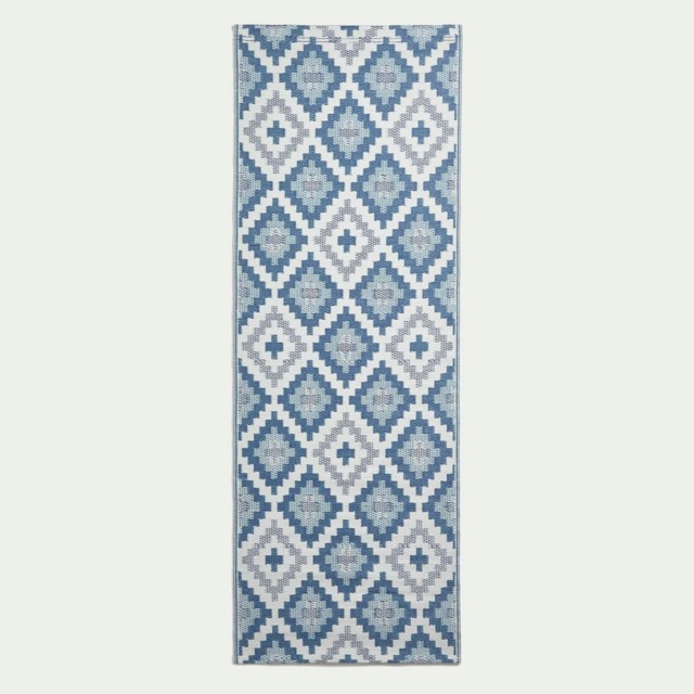 Homescapes Outdoor Rug Runner Luxury Waterproof Reversible Recycled, For Garden, Mia Aztec Blue Blue