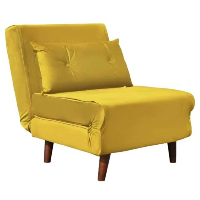 Plush Velvet Small Single Sofa Bed Chaise Chair in Yellow