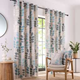 Portfolio Home Springfield Leaf Teal 46 x 72 Inches Fully Lined Eyelet Curtains Blue