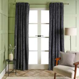 "OHS Waffle Fleece Soft Thermal Insulated Panel Pair Eyelet Curtains, 66x90"" Grey Charcoal"