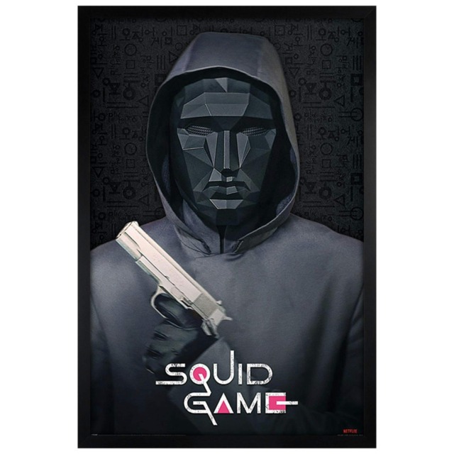 Black Wooden Framed Squid Game Mask Man Maxi Poster Multi