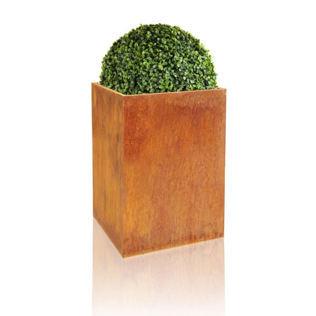 Primrose Garden Outdoor Corten Steel Rust Tall Cube Planter 75cm