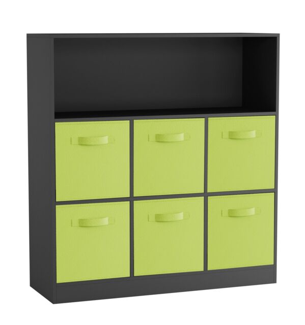 Wide 7-Cube Bookcase With Drawers Black Black & Green 1