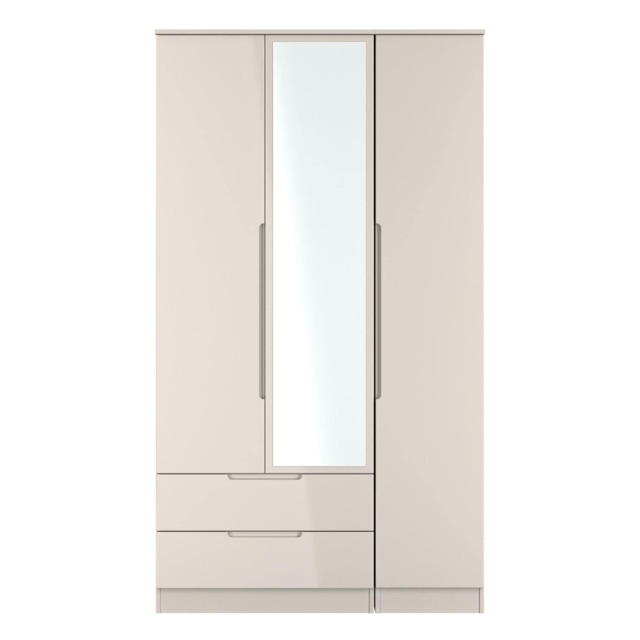 Lucca Tall 2 Drawer Tiple Mirrored Wardrobe in Kashmir Gloss & Kashmir (Ready Assembled) Cream Kashmir Gloss & Kashmir