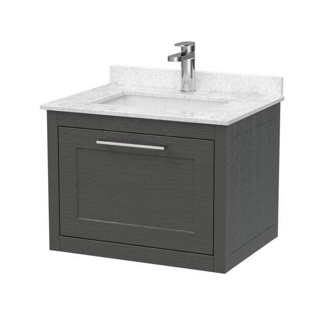 Balterley Traditional Bathroom Wall Hung 1 Drawer Vanity Unit and 1 Tap Hole Marble Top Basin Grey Dark Lead 528 x 620 x 470mm