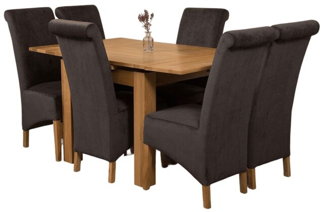 Richmond 90-150cm Oak Extending Dining Table and 6 Montana Fabric Chairs Black Black