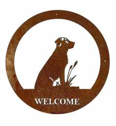 Labrador Welcome Wall Art - Large - Steel - W49.5 x H49.5 cm - Bare Metal/Ready to Rust Brown