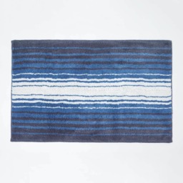 Homescapes Blue and White Stripe Cotton Bath Mat Blue 50 x 80 cm
