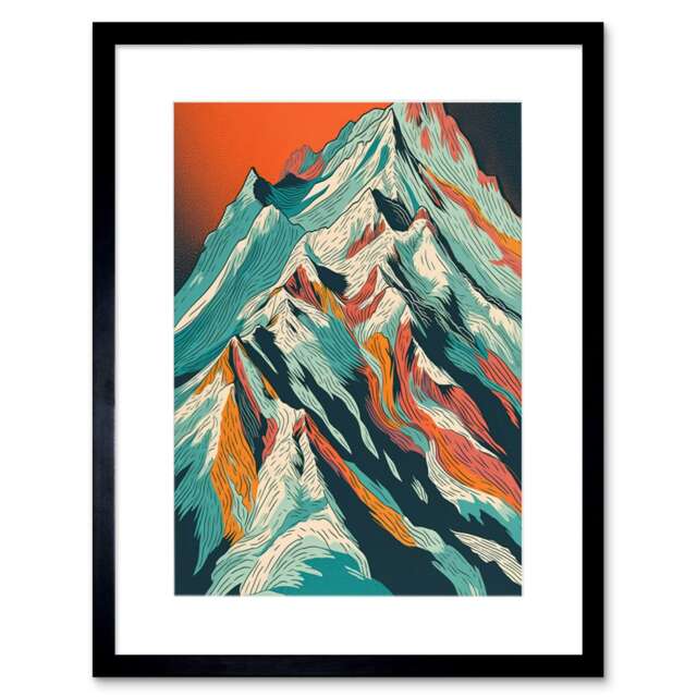 "Mont Blanc Mountain Range Landscape Pop Art 9x7"" Black Framed Wall Art Print"