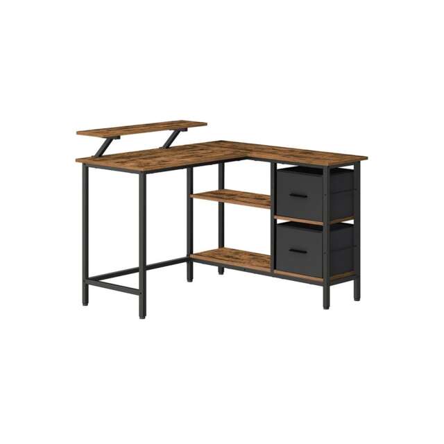 Industrial Rustic L-Shaped Corner Computer Desk With Drawers