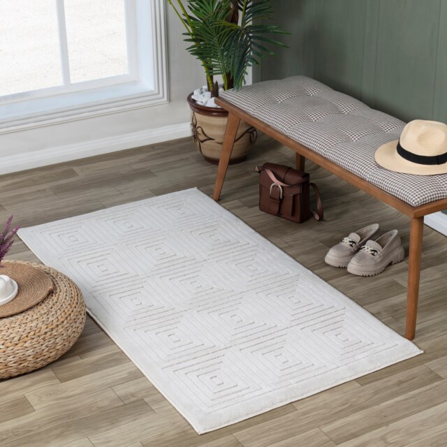 LIVABLISS Le Mans-Modern 3D High & Low Pile Textured In- & Outdoor Rug 80 x 150 cm White