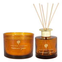 Nicola Spring Sandalwood & Jasmine Scented Candle & Diffuser Set - 350g Natural Soy Wax Candle & Home Air Freshener Set