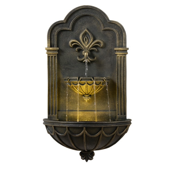 Teamson Home Fleur-De-Lis Wall-Mounted Water Fountain Warm LED, Black & Gold