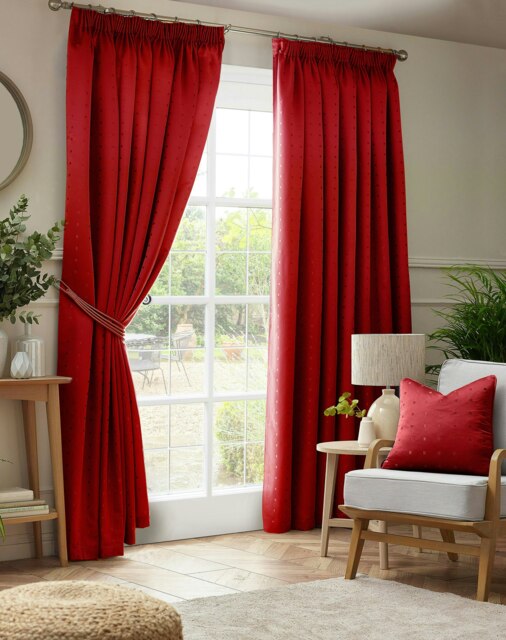 Adison Lined Pencil Pleat Taped Curtains - 229cm x 229cm - Red