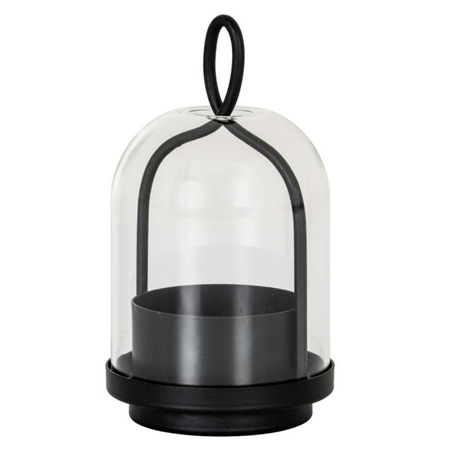 Nyx Large Candle Holder with Glass Cloche - L10 x W10 x H23 cm - Black