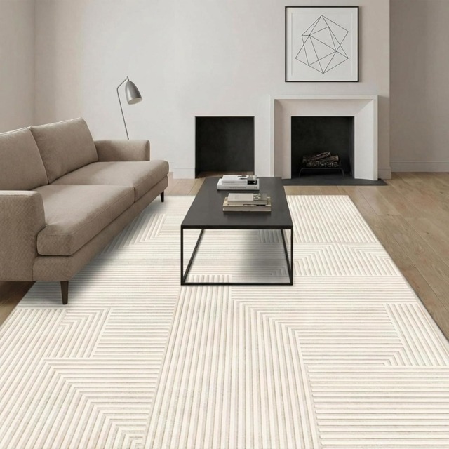 Short Pile Rectangular Lined Pattern Rug 120x160cm