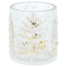 Shudehill Giftware Christmas Crackle Tealight Holder Small White Tree Clear