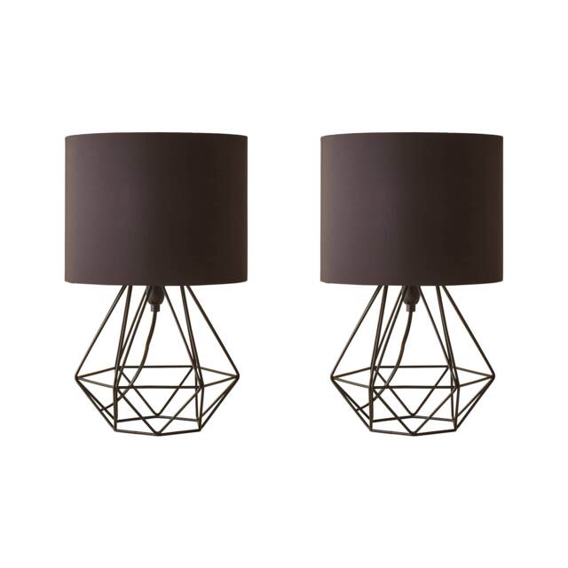 ValueLights Angus Pair Geometric Satin Black Table Lamp Black Shade Black
