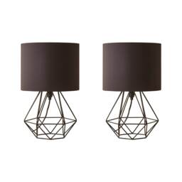 ValueLights Angus Pair Geometric Satin Black Table Lamp Black Shade Black