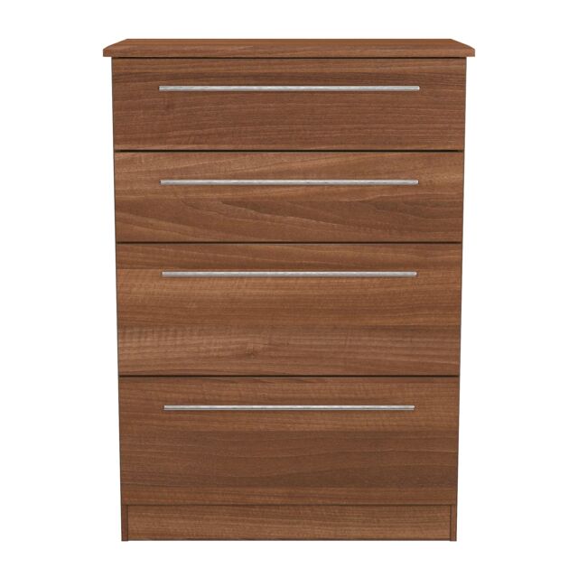 Carlton 4 Drawer Deep Chest of Drawers in Noche Walnut (Ready Assembled) Brown Noche Walnut