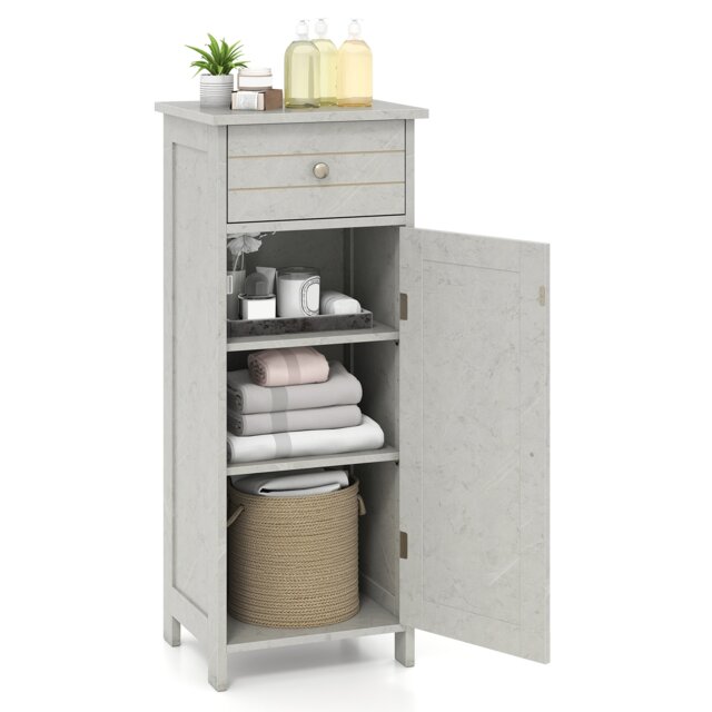 COSTWAY Bathroom Storage Cabinet Floor Standing Wooden Cupboard-Grey