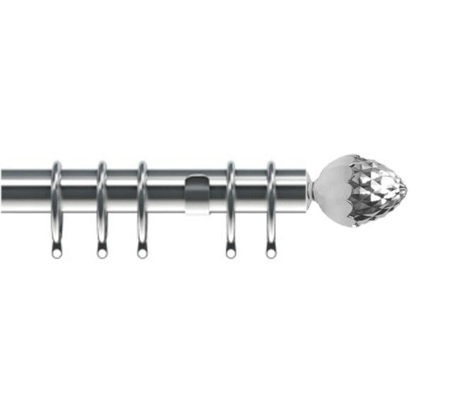 35mm Fixed Length Metal Curtain Pole Set Chrome Acorn Finial 230cm Silver Silver