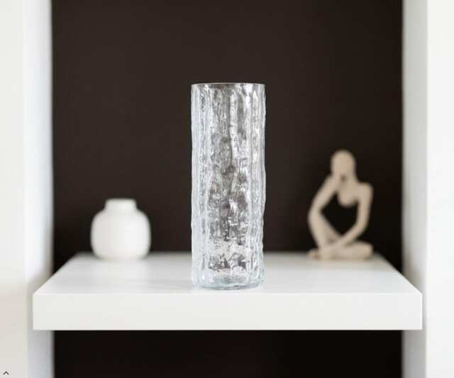 Clear Textured Glass Flower Vase