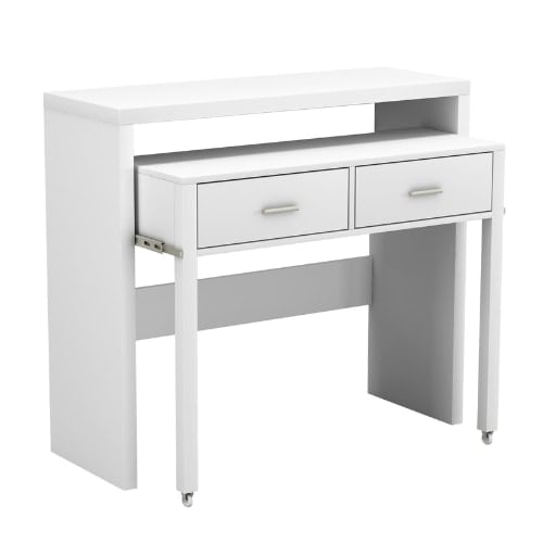 White Wooden Pull-Out Desk with 2 Drawers
