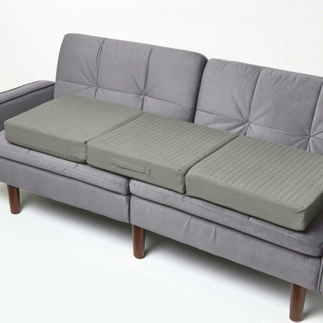 Homescapes Grey Cotton Orthopaedic Foam 3 Seater Booster Cushion Grey Charcoal Grey 150 x 50 x 10 cm