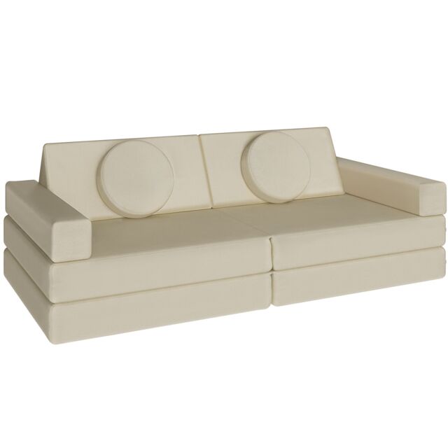 Kids Sofa Lilly - 8-piece, flexible arrangement play sofa, thick padding, removable covers Cream beige Two Seater 1