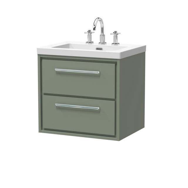 Balterley Modern Bathroom 2 Soft Close Drawer Wall Hung Vanity Unit with Fireclay Basin Green Reed Green 1