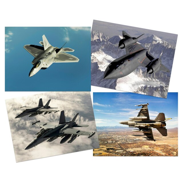 Set of 4 SR-71 Blackbird F-15 Eagle F-16 Falcon F-22 Raptor Fighter Jets Wall Art Posters 12x16 Inch
