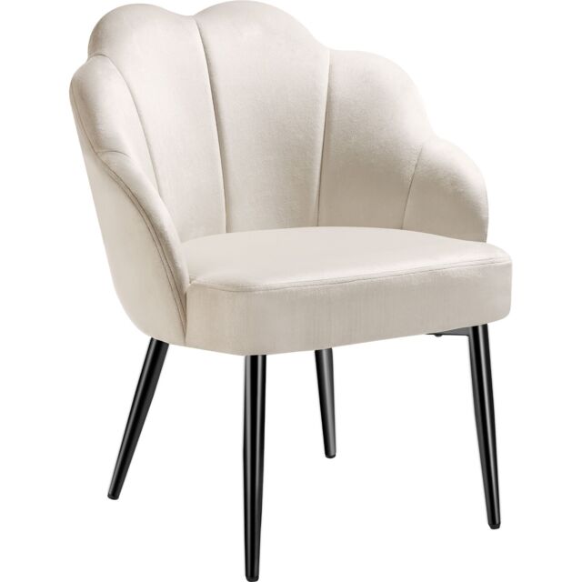 Accent Chair Hellen - velvet cover, padded, extra-wide shell-shaped backrest Cream cream/black 1