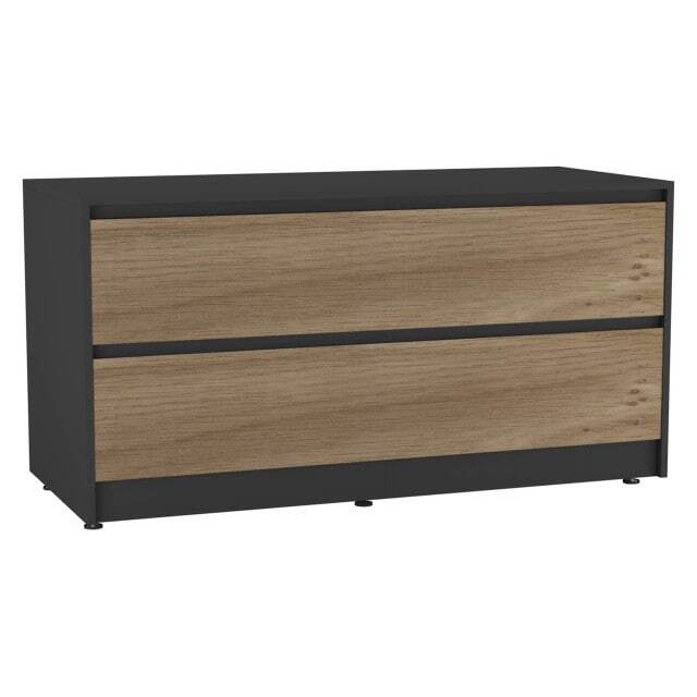 URBNLIVING 4 Drawer Wide Chest Of Drawers Bedroom Storage Unit Multi Black Carcass + Oak Drawers