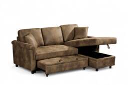 Faux Leather Suede Brown 2C1 Corner Sofabed with Chaise OSCAR