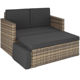 Garden Sofa Corfu - 2 seater sofa, stool sun lounger, thick cushions Cream nature 119 x 64,50 x 71,50 cm 1