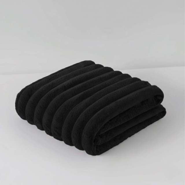 Chunky Ribbed Mink Throw Ultra Soft Warm Elegant Blanket for Sofa Or Bed Black