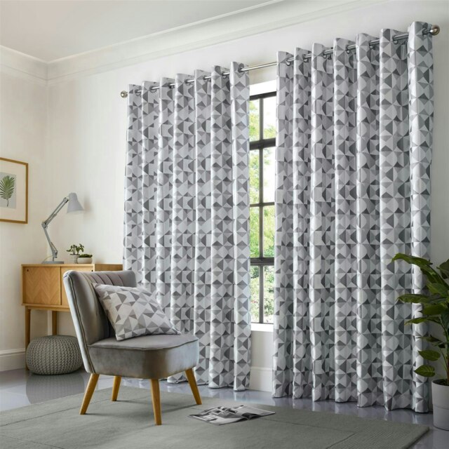 Scandi Ring Top Lined Curtains - 168cm x 183cm - Silver